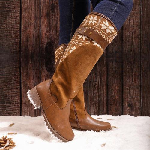 Women Vintage Warm Boots Zipper Knitted Fabric Shoes
