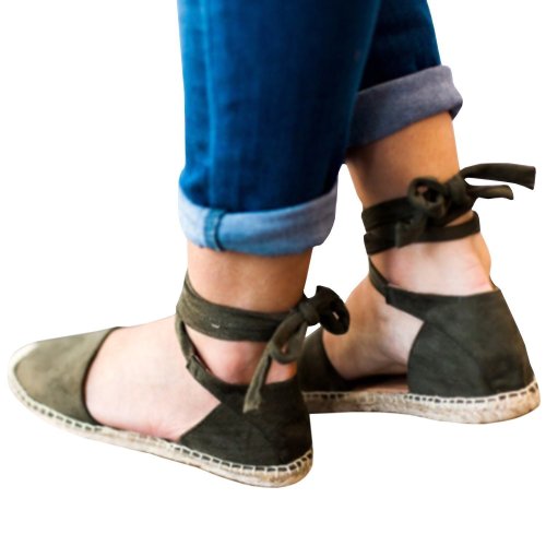 Staw-woven Flat Lace-up Women Plus Size Sandals