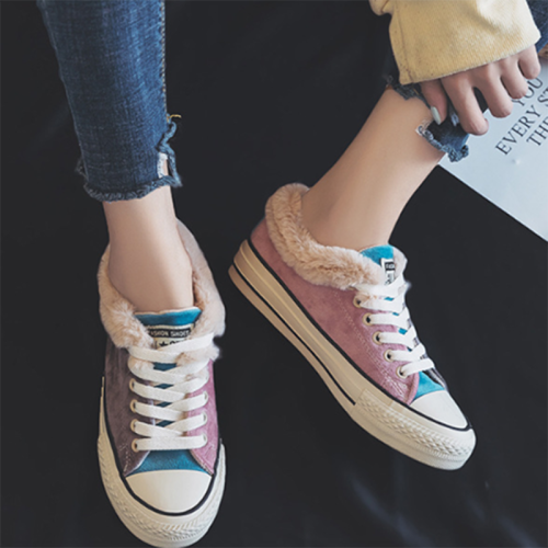 Color Stitching Cotton Flat Heel Sneaker Boot Women Shoes