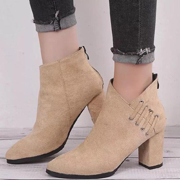 Solid Suede Cut Out High Heel Short Boots