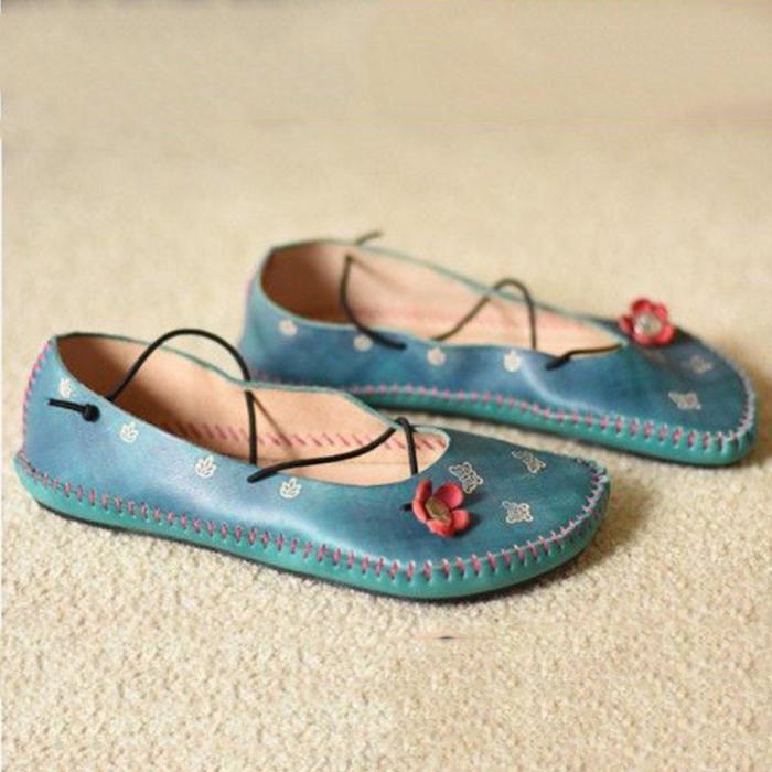 Women Vintage Floral Flat Heel Shoes