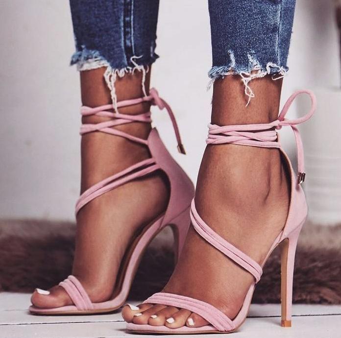 Solid color suede straps sexy high heel sandals