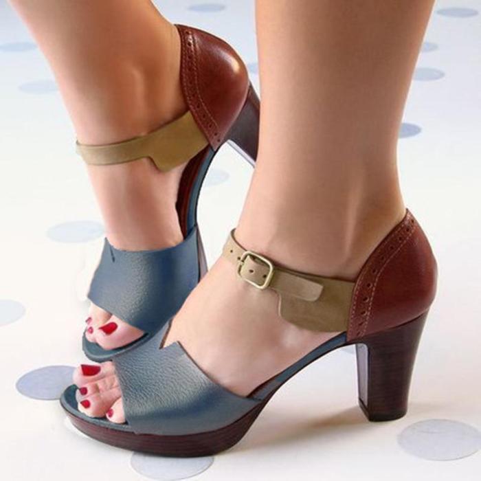 WOMEN MULTICOLOR PU DAILY CHUNKY HEEL BUCKLE SANDALS
