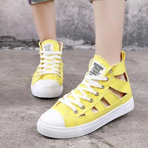PLATFORM SNEAKERS CUT OUT LACE UP WOMENS DENIM SUMMER SNEAKERS