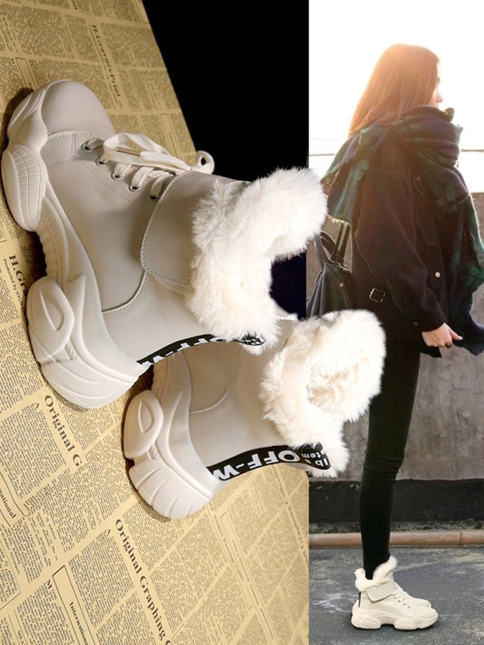 White Winter Plus Velvet Women Boots