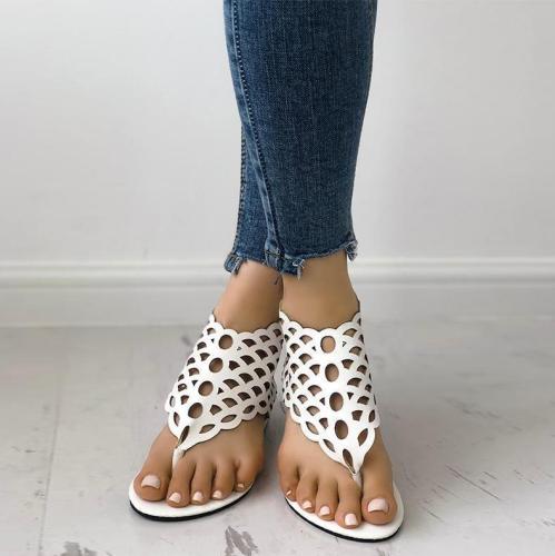 Sexy Pure Color Fish Scales Hollow Clip Toe Sandals