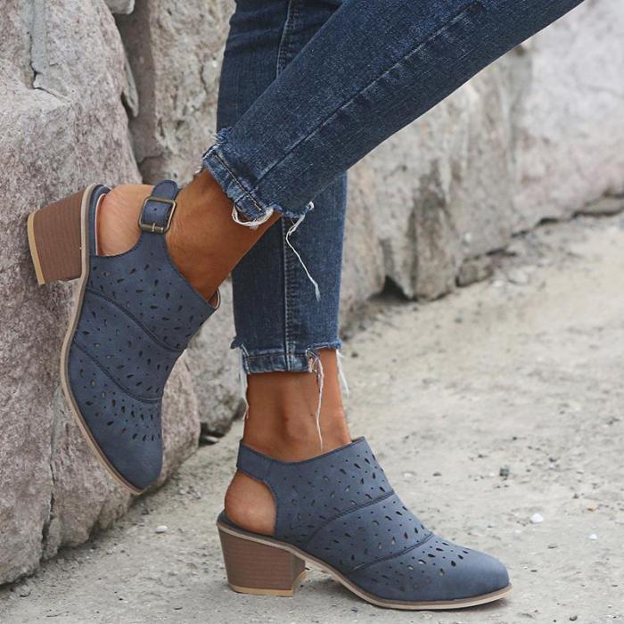 Hallow Out Chunky Mid-heel Closed Toe Heels