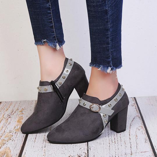 Color Block Chunky High Heeled Velvet Round Toe Outdoor  Heels Boots