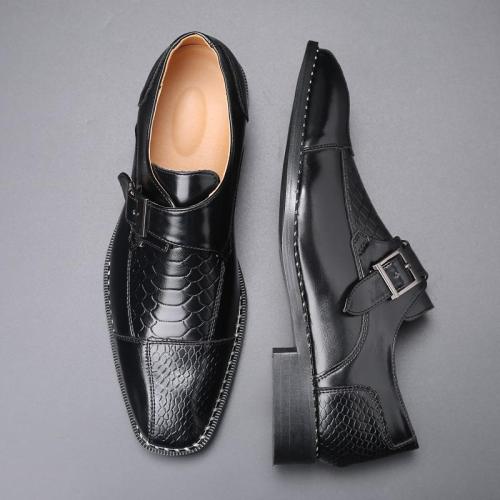 Vintage Square Toe Men Leather Shoes Business Suit Formal Dress Flats Loafers