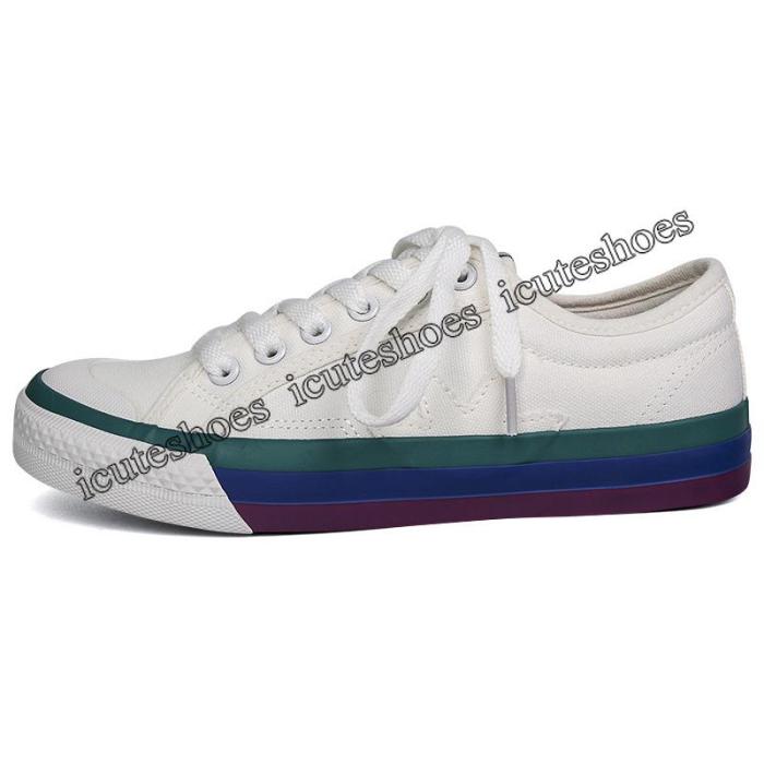 Rainbow Canvas Shoes Female Shoes Feature Stitching Soles White Shoes