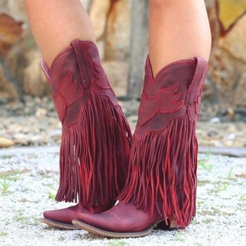 Casual Suede Low Heel All Season Fringed Boots