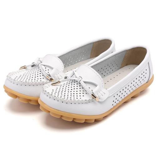 Female Cowhide leather Hollow Loafers