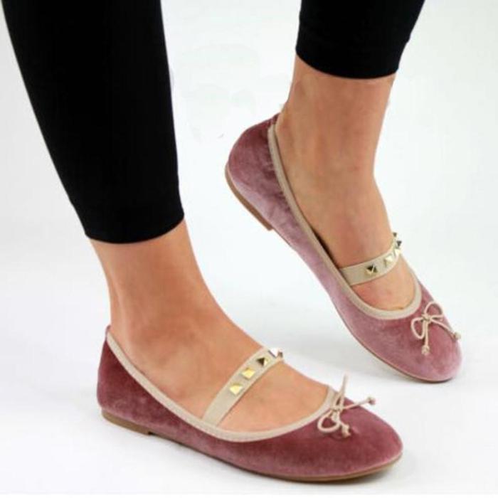 Girly Style Velvet Rivet Bowknot Flat Slip-On Loafers