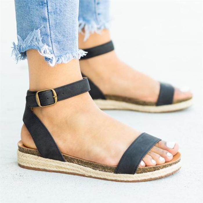 Plain Flat Peep Toe Casual  Wedge Sandals