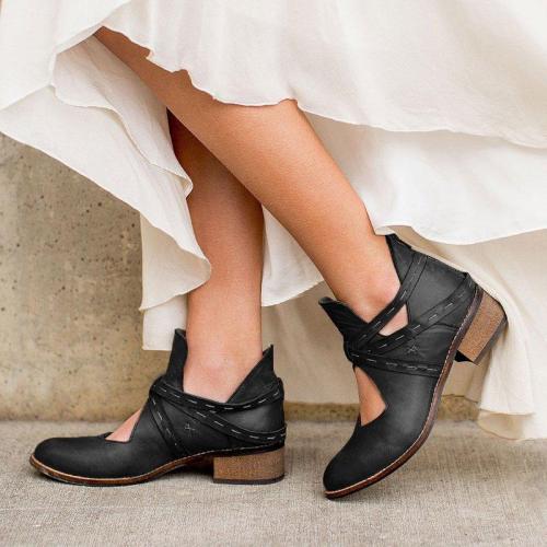 WOMEN VINTAGE ANKLE BOOTS CASUAL CHIC HOLLOW OUT BOOTS