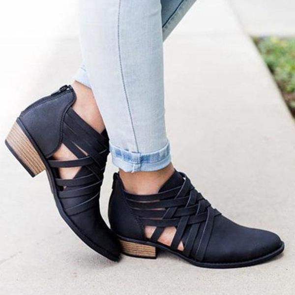 Women Low Heel Casual Hollow-out Ankle Round Toe Boot