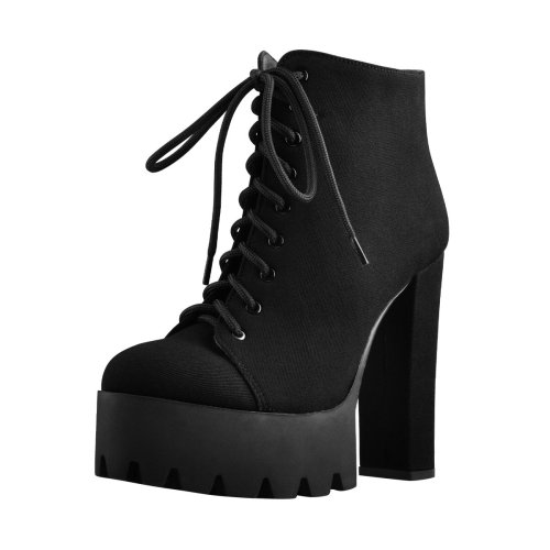 Platform Round Toe Lace Up Chunky High Heels Suede Ankle Boots