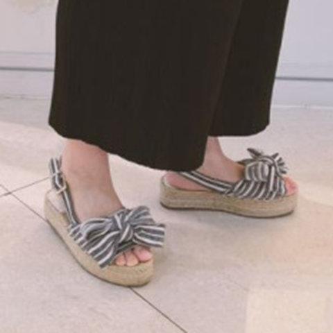 Women's Stripe Bowknot Platform Sandals