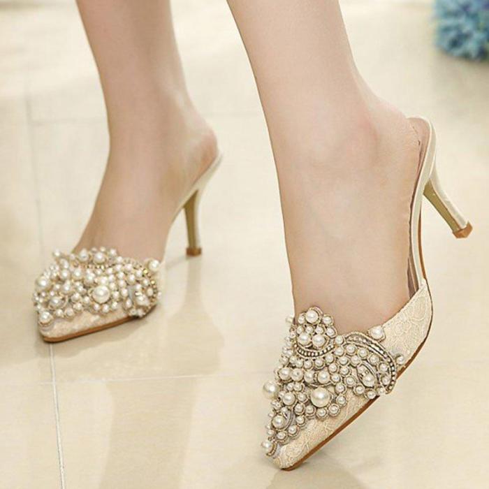 Daily Imitation Pearl Elegant Slippers