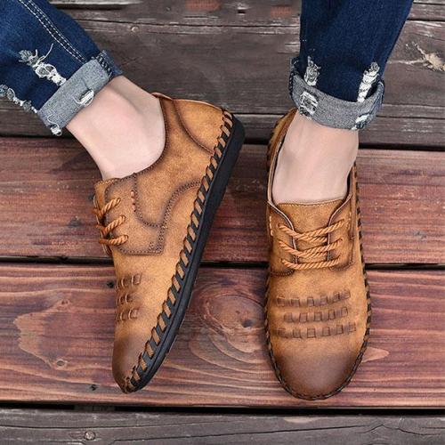 Men Casual British Style Lace-up Shoes Comfortable Round Toe Flat Shoes