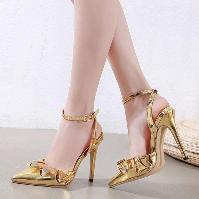 Golden Date Stiletto Heel Buckle Elegant Pumps