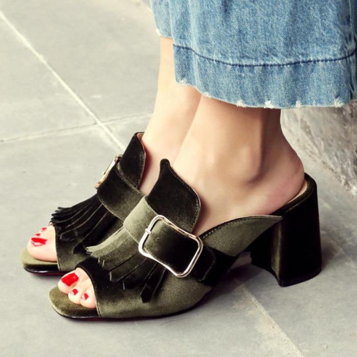 Summer Chunky Heel Casual Slippers