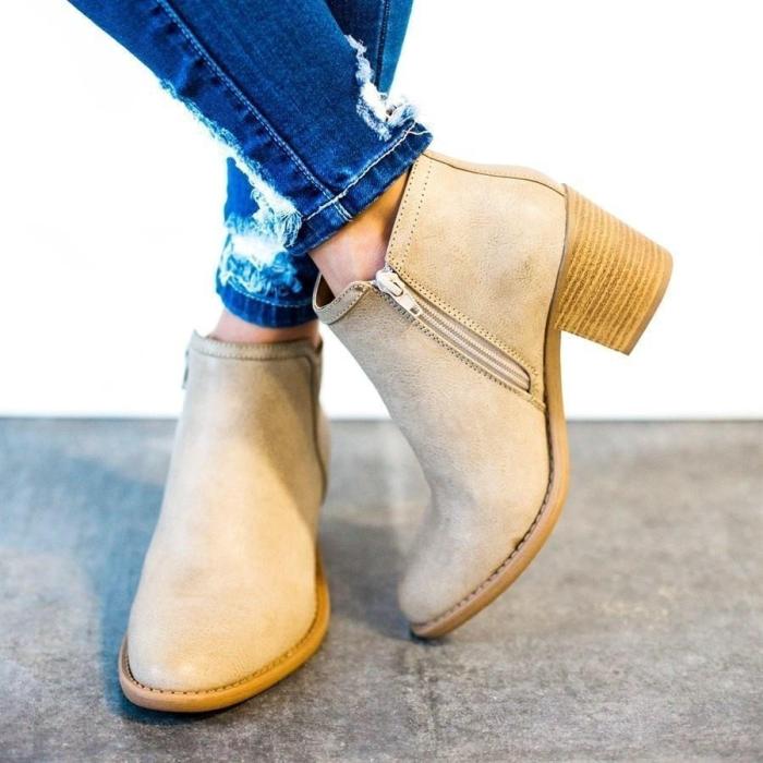Women Ankle Boots High Thick Heel Sexy Women Boots Cool Basic Leather Boots Shoes