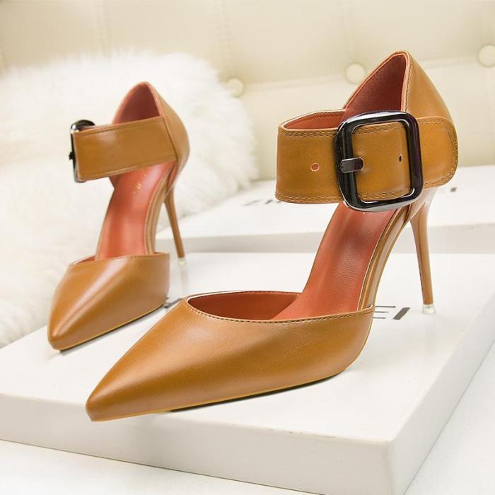 fashionable shallow mouth thin heel strap pointed nightclub high heel women's single shoes