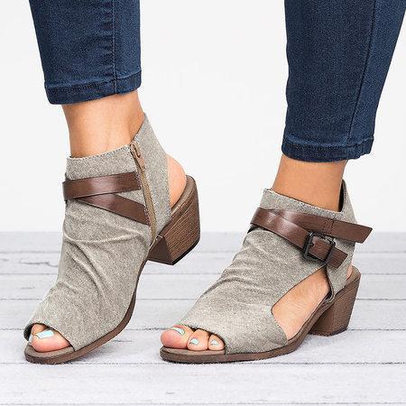 Plus Size Women Sandals Canvas Peep Toe Zipper Sandals