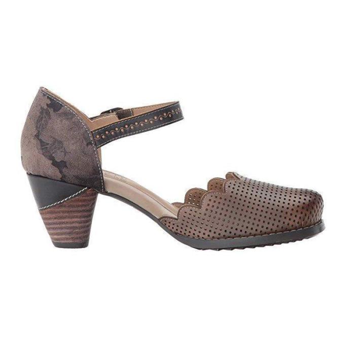Women Vintage Wave Edge Ankle-Strap Hollow Mary Jane Sandals