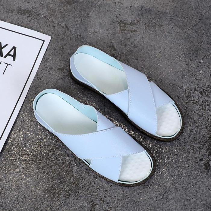 Women Summer Casual Shoes Peep Toe Slip On Vintage Sandal