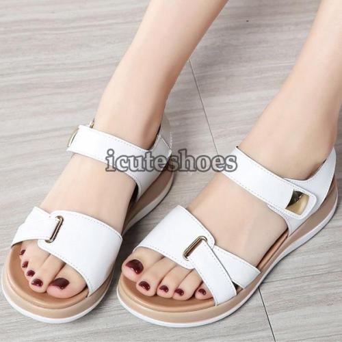 Genuine Leather Shoes Sandals Flats Soft Hook Loop