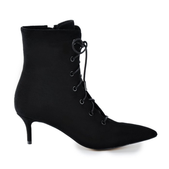 Kitten Low Heel Pointed Toe Lace Up Ankle Boots