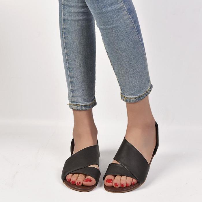 Women's PU Peep Toe Slip-On Flat Sandals