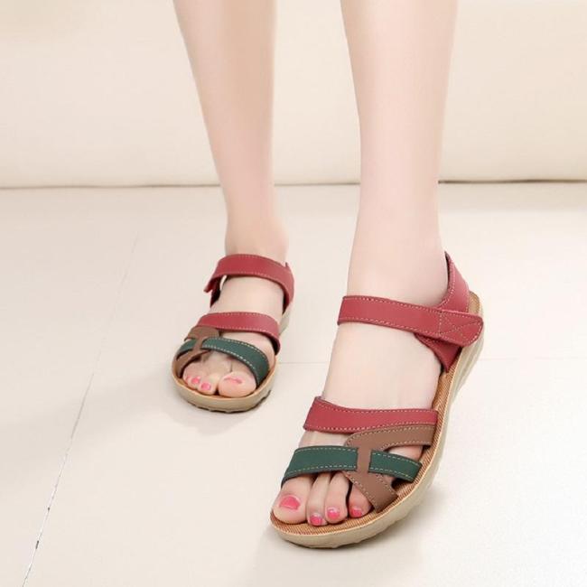 soft leather large size flat sandals summer casual comfortable no-slip