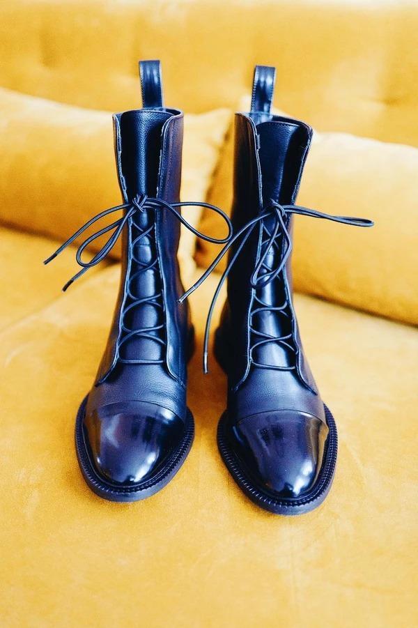 Vintage personality strap flat high heel ankle boots