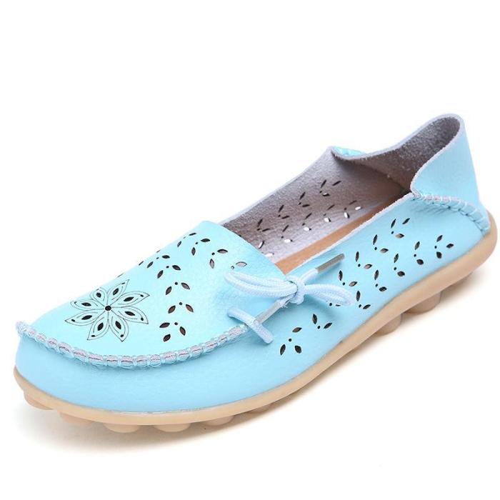 Women Summer Large Size Casual Hollow Out Artificial Leather Flat Slip On Shoes