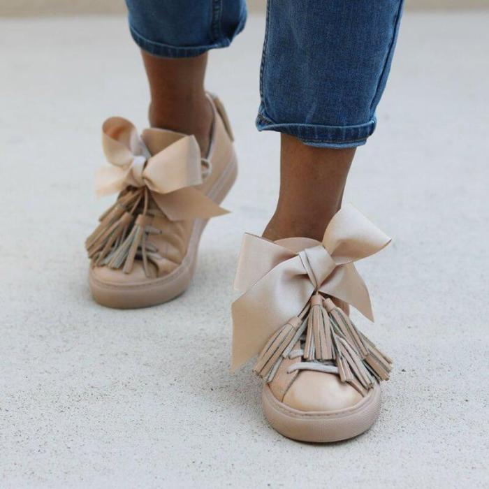 Women Suede Bow Sneakers Slip On Casual Shoes