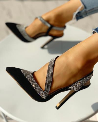 Gem-Studded Splicing Point Toe Thin Heels