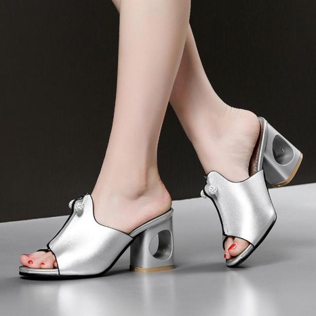 Summer Casual Chunky Heel Slippers