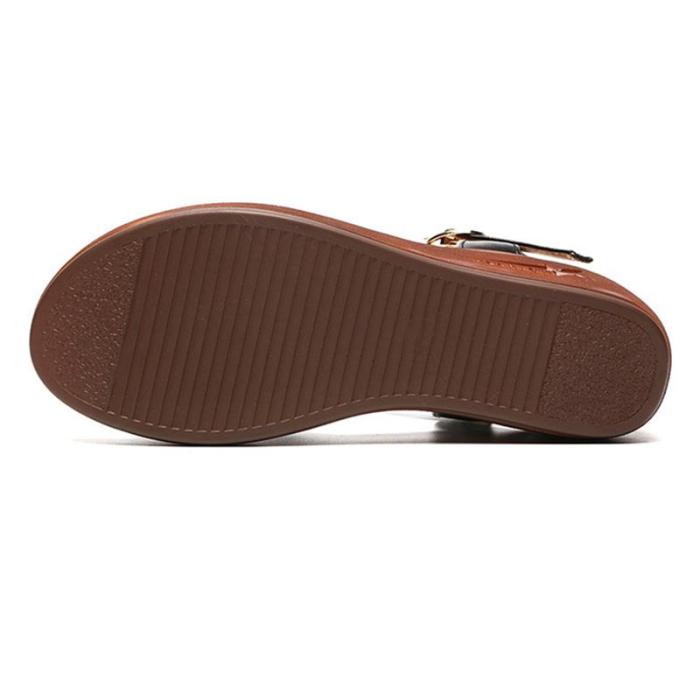 Wedge Heel Open Toe Genuine Leather Sandals