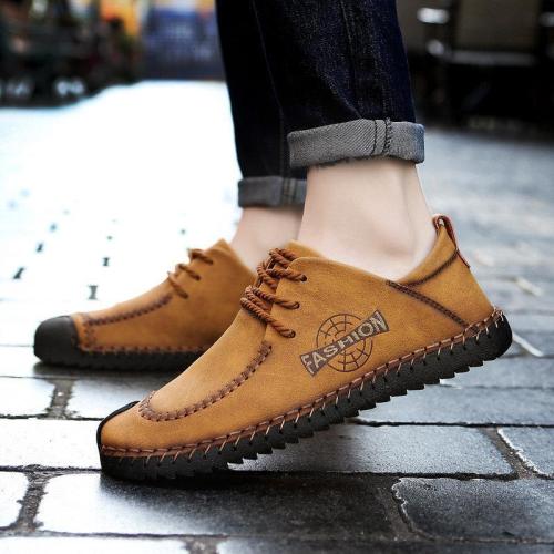 Men British Style Hand Stitching Microfiber Casual Lace-up Shoes