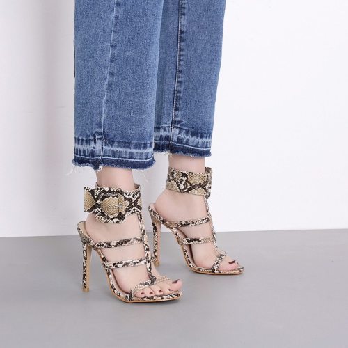 Summer Snake Print High Heel Gladiator Sandals Women Sexy Buckle Casual Shoes
