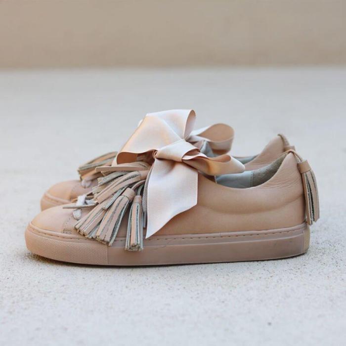 Women Suede Bow Sneakers Slip On Casual Shoes