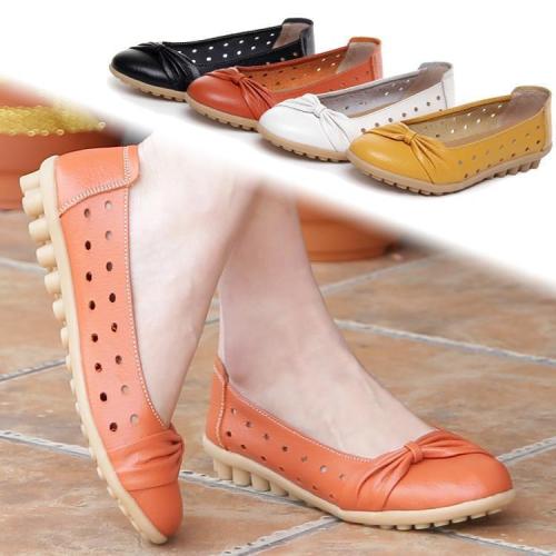 Woman Summer Flats Hollow Out Comfortable Soft Genuine Leather Loafers