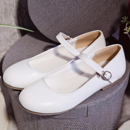 Solid Plain Mary Jane Shoes Buckle Flats