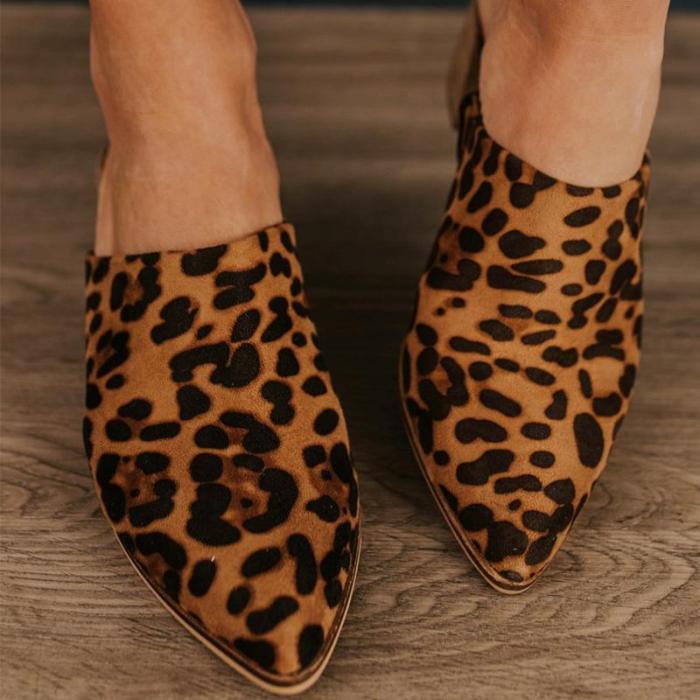 Chic Pointy Toe Medium Heel Chunky Mule Sandals