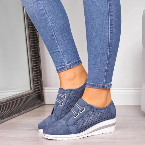 Faux Leather Hollow-out Wedge Heel Sneakers