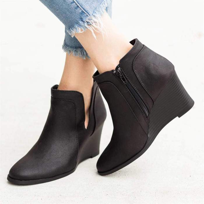 Point Toe Side-Cut Solid High Wedges Ankle Boots