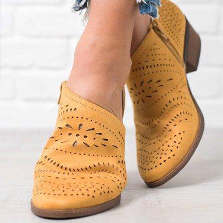 Hollow-out Vintage Roma Women Chunky Heels Shoes